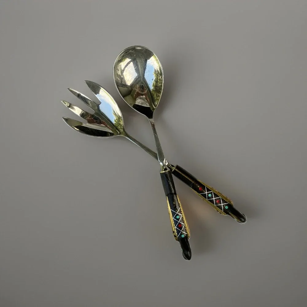 Vtg 50s Alfred Haddad Jezzine Bird Rooster Salad Spoon & Carving Set*AS IS READ*